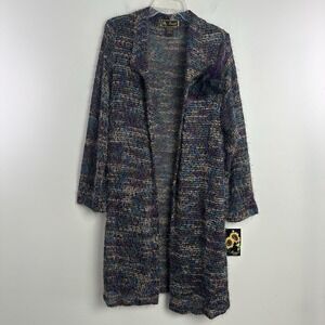 Mirasol Sheer Mesh Abstract Open Front Long Cardigan Size 3X Multi Art to Wear